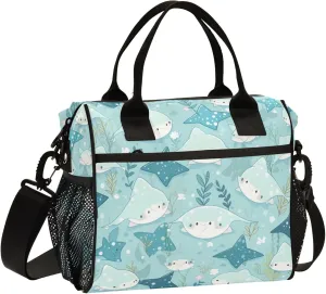 Cute Stingray Fish Large Lunch Tote Bag Insulated Lunch Boxes with Adjustable Shoulder Strap