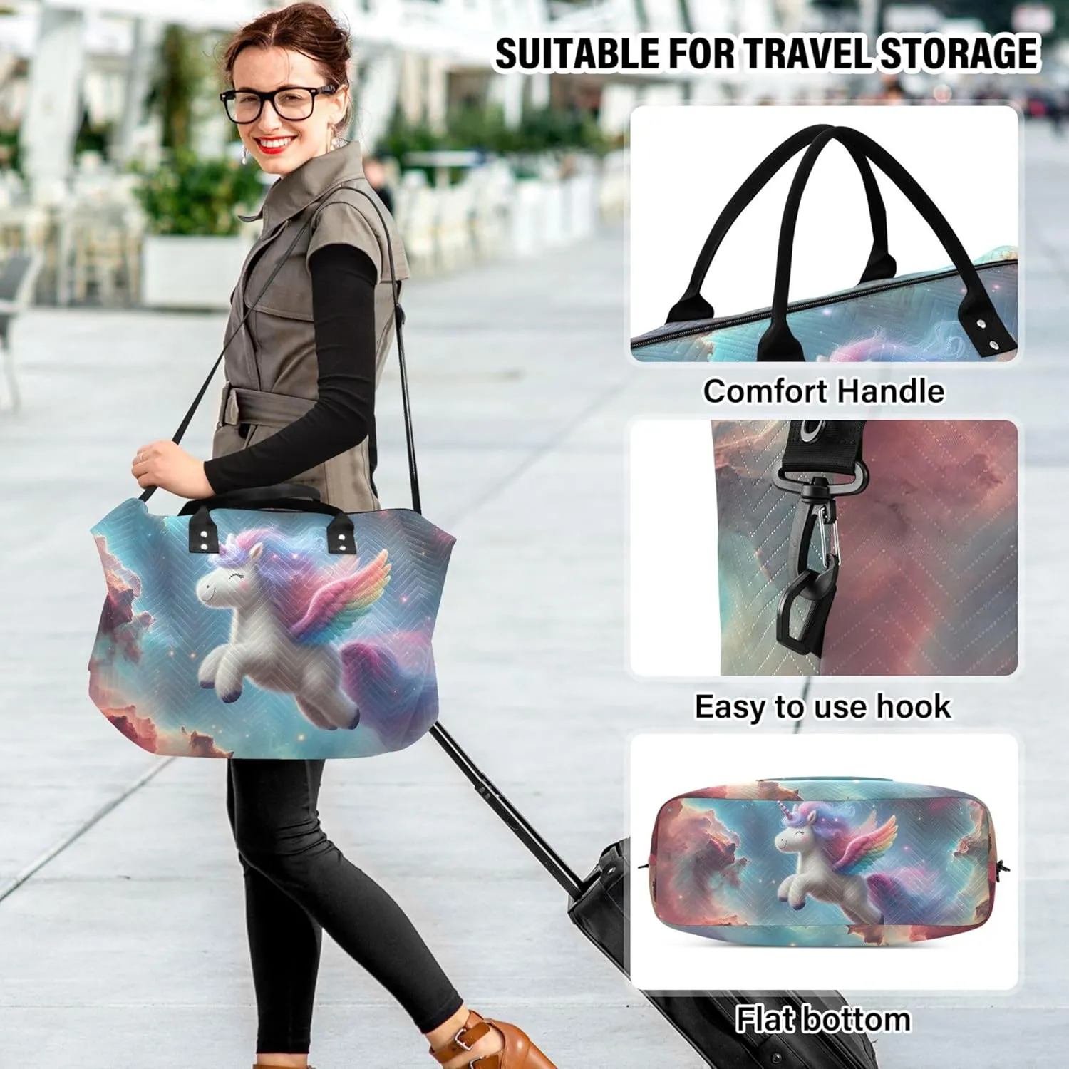 Cute Unicorn Nebula Space Duffle Travel Bag Toiletry Pouches Set of 2, Print Women Small Duffle Bag Traveling Bag