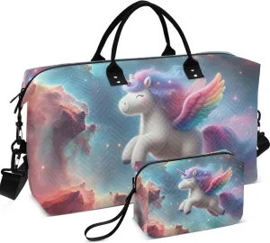 Cute Unicorn Nebula Space Duffle Travel Bag Toiletry Pouches Set of 2, Print Women Small Duffle Bag Traveling Bag