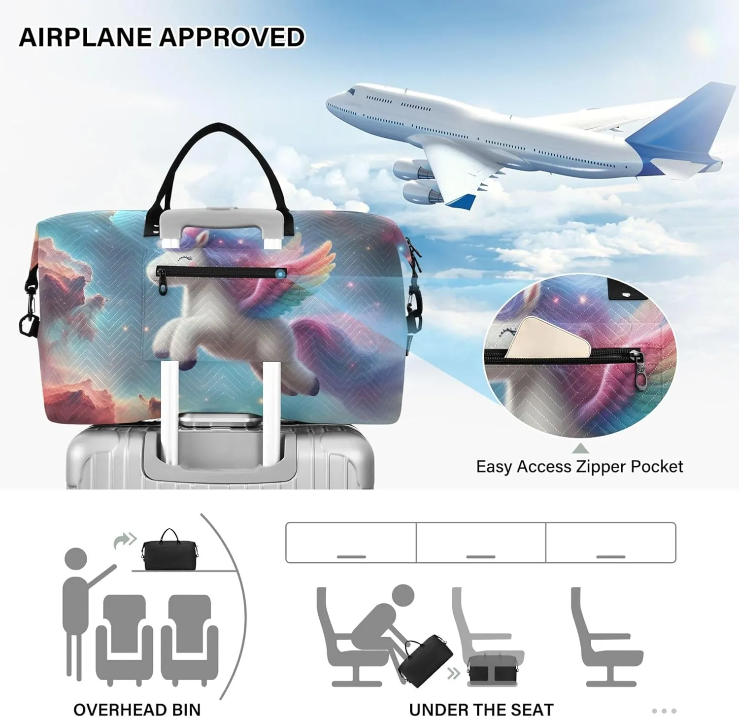 Cute Unicorn Nebula Space Duffle Travel Bag Toiletry Pouches Set of 2, Print Women Small Duffle Bag Traveling Bag