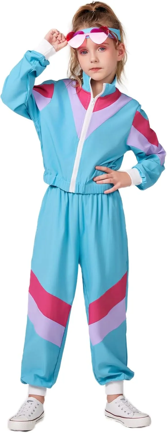 Cuteshower Kids 80s Tracksuit for Boys Girls Hip Hop Costume Retro Sportswear Windbreaker for Halloween Dance Outfit