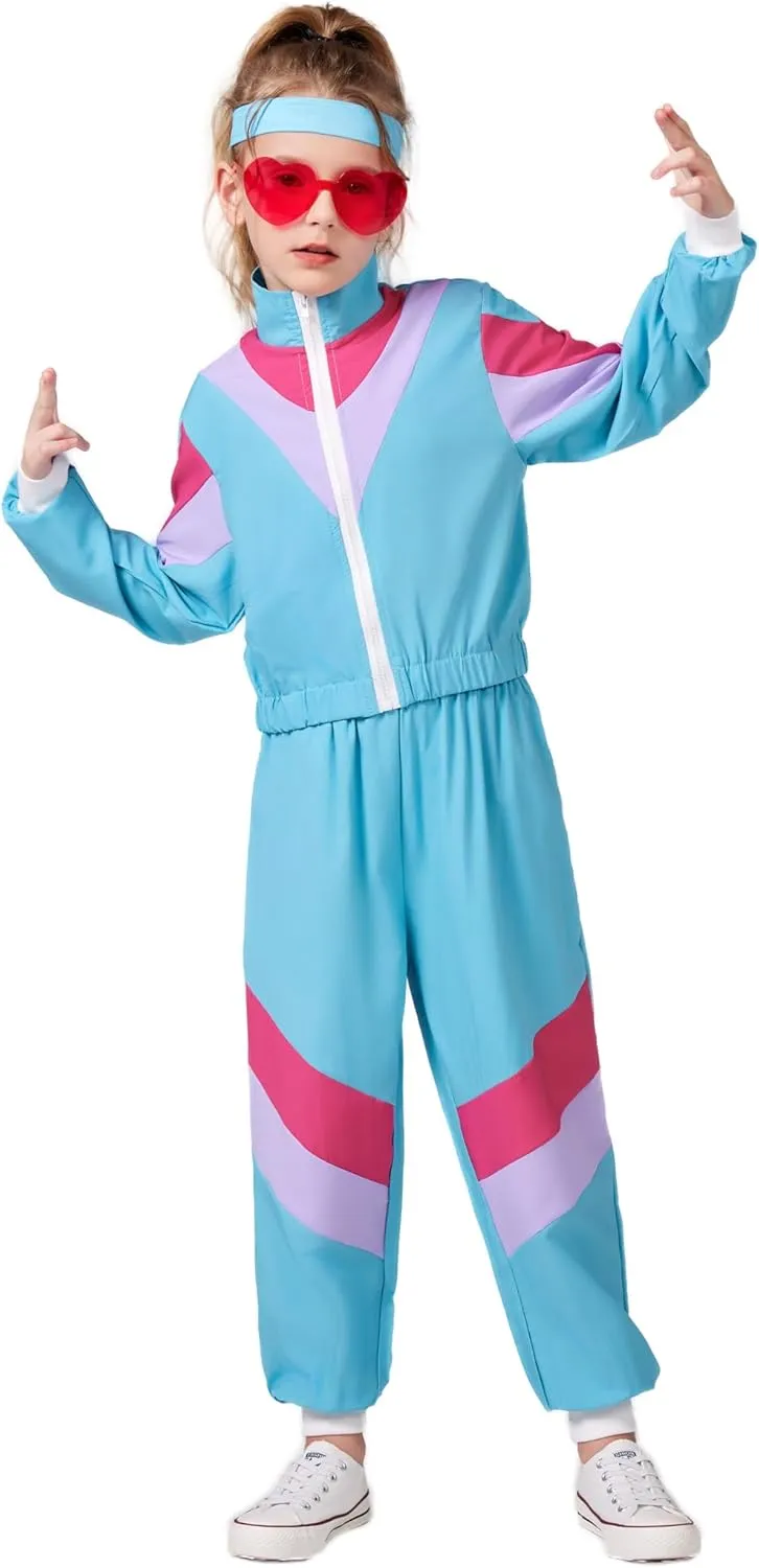Cuteshower Kids 80s Tracksuit for Boys Girls Hip Hop Costume Retro Sportswear Windbreaker for Halloween Dance Outfit