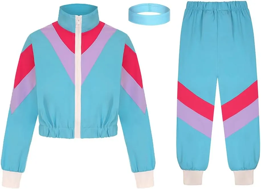 Cuteshower Kids 80s Tracksuit for Boys Girls Hip Hop Costume Retro Sportswear Windbreaker for Halloween Dance Outfit