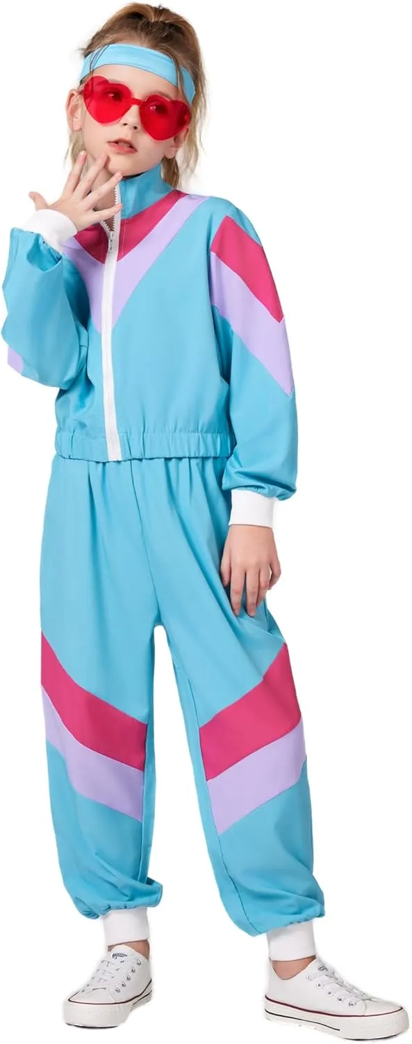 Cuteshower Kids 80s Tracksuit for Boys Girls Hip Hop Costume Retro Sportswear Windbreaker for Halloween Dance Outfit