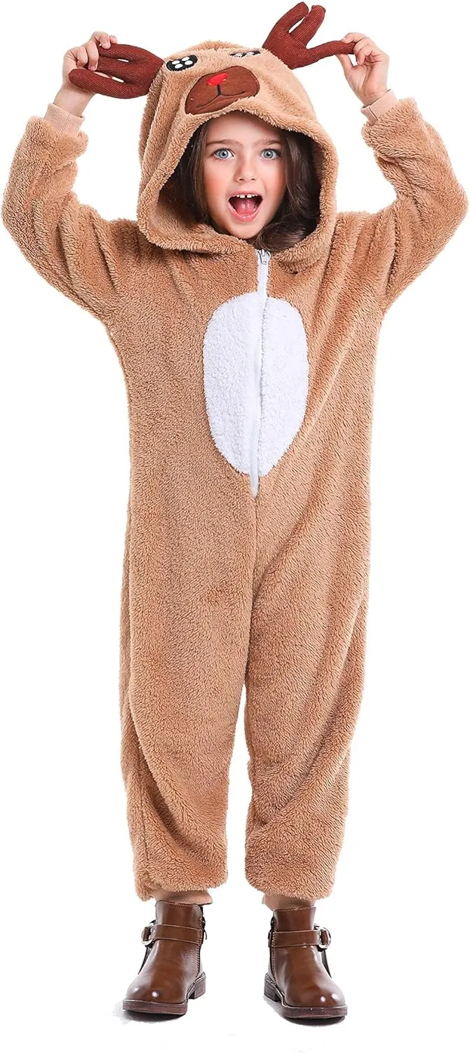 Cuteshower Kids Reindeer Christmas Outfits Onesie Pajama Role Play Animal Costume