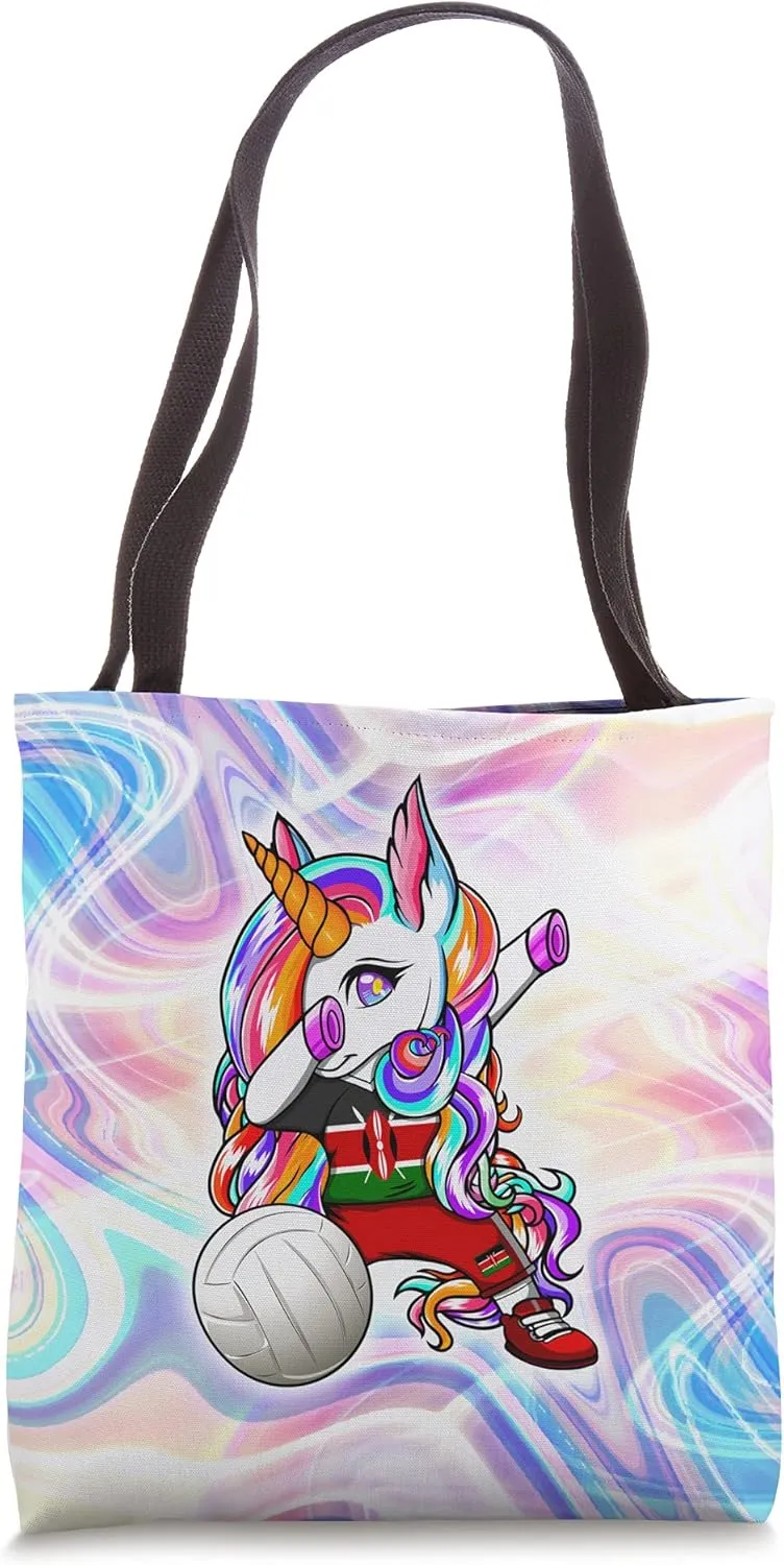 Dabbing Unicorn Kenya Volleyball Fans Jersey Kenyan Flag Art Tote Bag