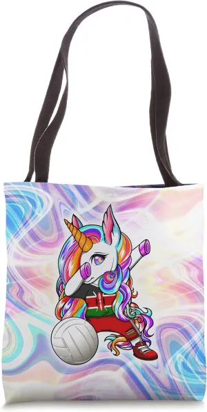 Dabbing Unicorn Kenya Volleyball Fans Jersey Kenyan Flag Art Tote Bag