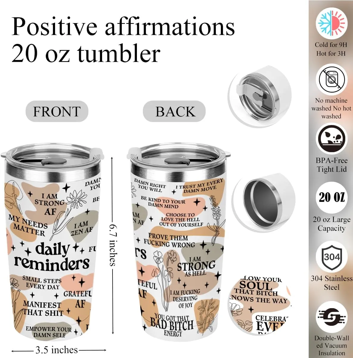 Daily Affirmations for Women Reminder Encouragement Mental Health Inspirational Gifts for Women Coworker Birthday Friendship Christmas Office bulk 20 oz Tumbler Makeup Bag Ballpoint Pen A6 Notebook