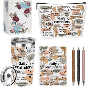 Daily Affirmations for Women Reminder Encouragement Mental Health Inspirational Gifts for Women Coworker Birthday Friendship Christmas Office bulk 20 oz Tumbler Makeup Bag Ballpoint Pen A6 Notebook