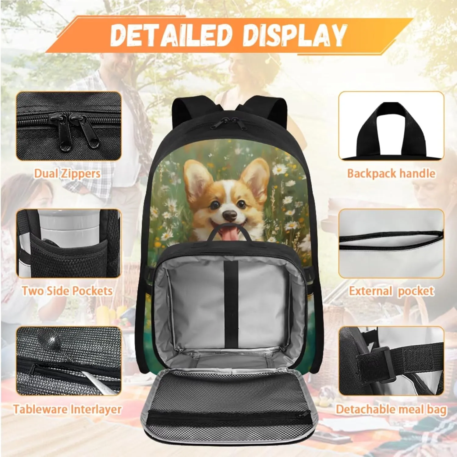 Daisy Backpack with Lunch Box for Girls Dog Backpacks Set Ages 8-10 Lightweight 17inch School Bag with Matching Accessories 4-in-1 Back to School Supplies Gifts for Girls Birthday Christmas
