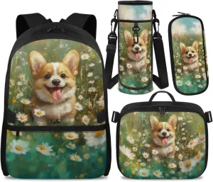 Daisy Backpack with Lunch Box for Girls Dog Backpacks Set Ages 8-10 Lightweight 17inch School Bag with Matching Accessories 4-in-1 Back to School Supplies Gifts for Girls Birthday Christmas