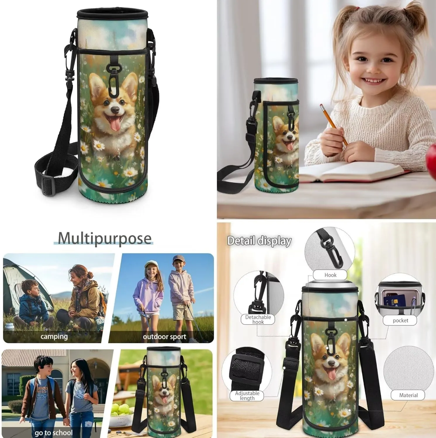 Daisy Backpack with Lunch Box for Girls Dog Backpacks Set Ages 8-10 Lightweight 17inch School Bag with Matching Accessories 4-in-1 Back to School Supplies Gifts for Girls Birthday Christmas