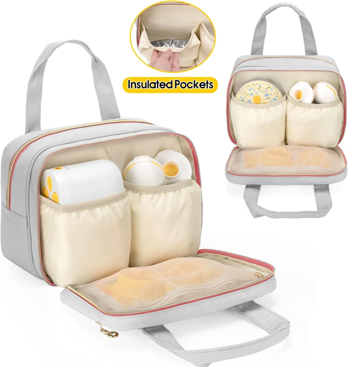 Damero Breast Pump Bag Compatible with Medela Electric Breast Pump, Carrying Bag for Pump in Style Max Flow, Freestyle Flex, Swing Maxi Pump and Parts, Light-Gray Pink (Bag Only)