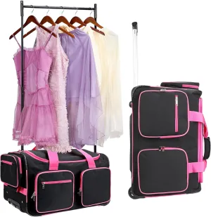 Dance Bag with Garment Rack, 23’’ Dance Costumes Duffle Bag with Wheels for Girls Rolling Garment Bag for Travel (Black)
