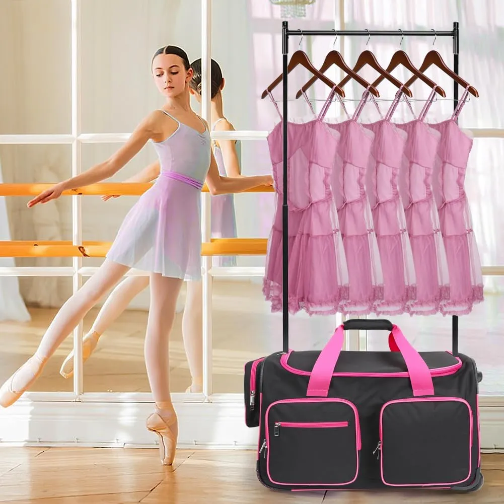 Dance Bag with Garment Rack, 23’’ Dance Costumes Duffle Bag with Wheels for Girls Rolling Garment Bag for Travel (Black)