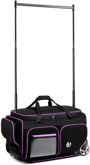 Dance Bag with Garment Rack 25"Garment Bags for Travel | Foldable Rolling Duffle with Cosmetic/ Shoes Bag Wheeled Dance Competition Luggage with Wet/Dry Separator Layer/Insulation Pocket-Black Pink