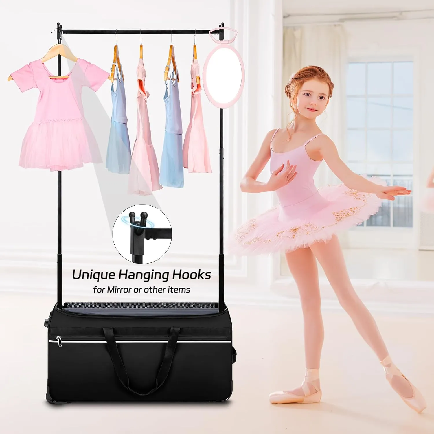 Dance Bag with Garment Rack, 29" Rolling Dance Competition Duffle Bag with Garment Rack & Silent Wheels, Collapsible Dance Suitcase for Dance Competition Shows Recitals Travel