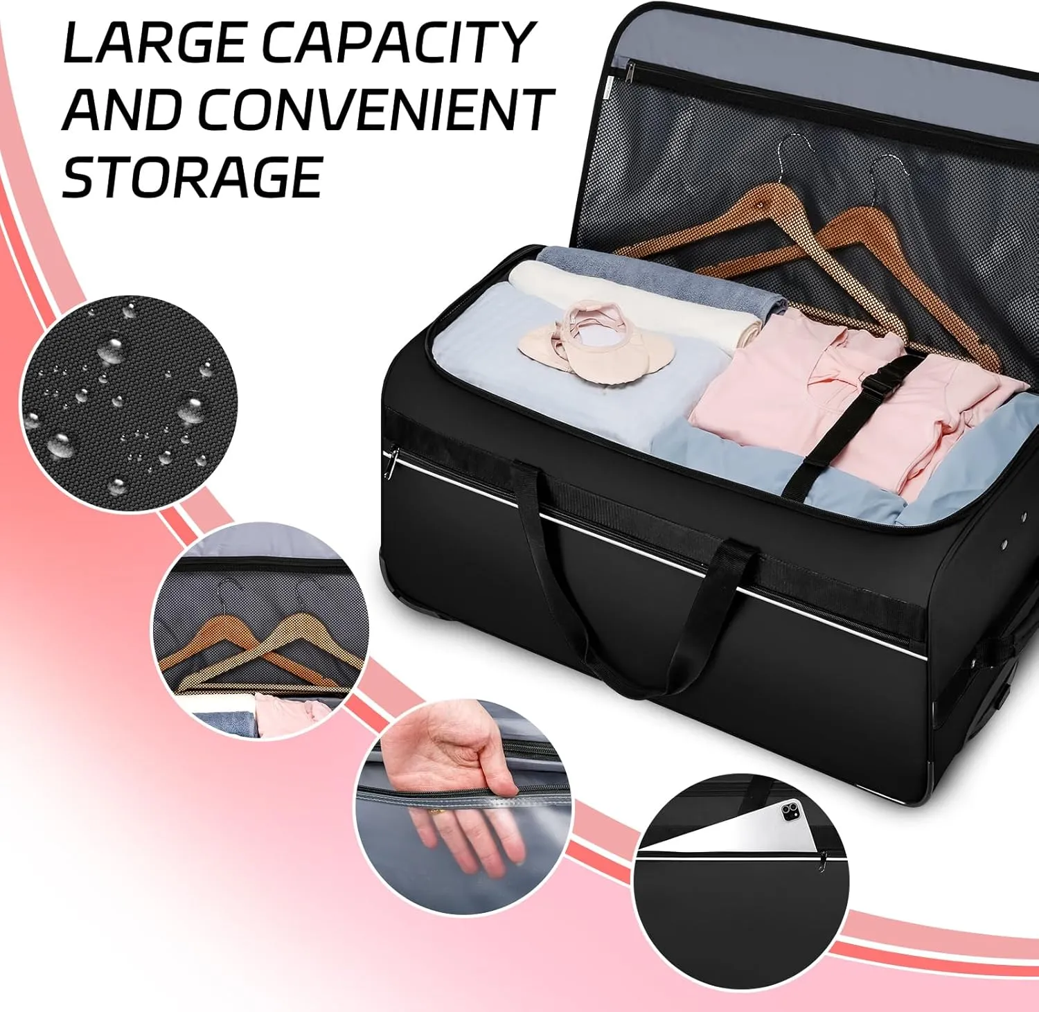 Dance Bag with Garment Rack, 29" Rolling Dance Competition Duffle Bag with Garment Rack & Silent Wheels, Collapsible Dance Suitcase for Dance Competition Shows Recitals Travel