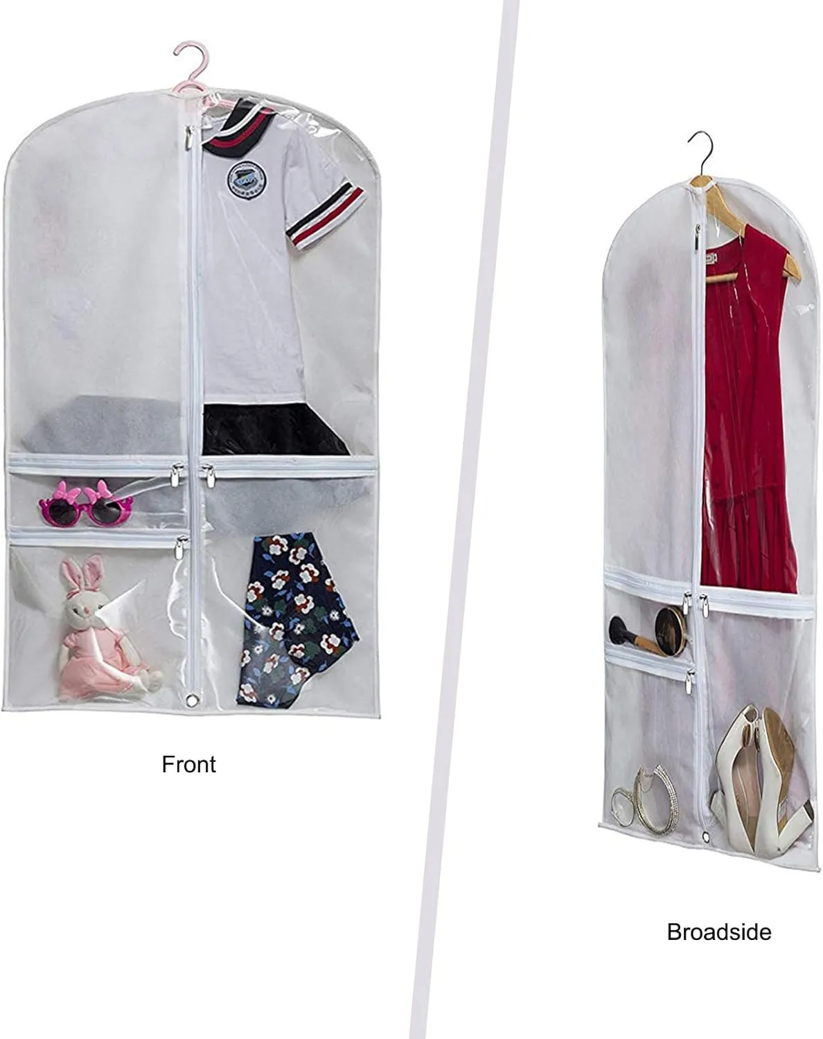 Dance Costume Bags,Dance Garment Bags For Dancers with Zippered Pockets, 39 Inch Garment Bags For Hanging Clothes,Garment Bags For Travel,Kids Garment Bag for Dance Competitions (White, 3 PACK)