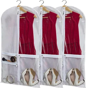 Dance Costume Bags,Dance Garment Bags For Dancers with Zippered Pockets, 39 Inch Garment Bags For Hanging Clothes,Garment Bags For Travel,Kids Garment Bag for Dance Competitions (White, 3 PACK)