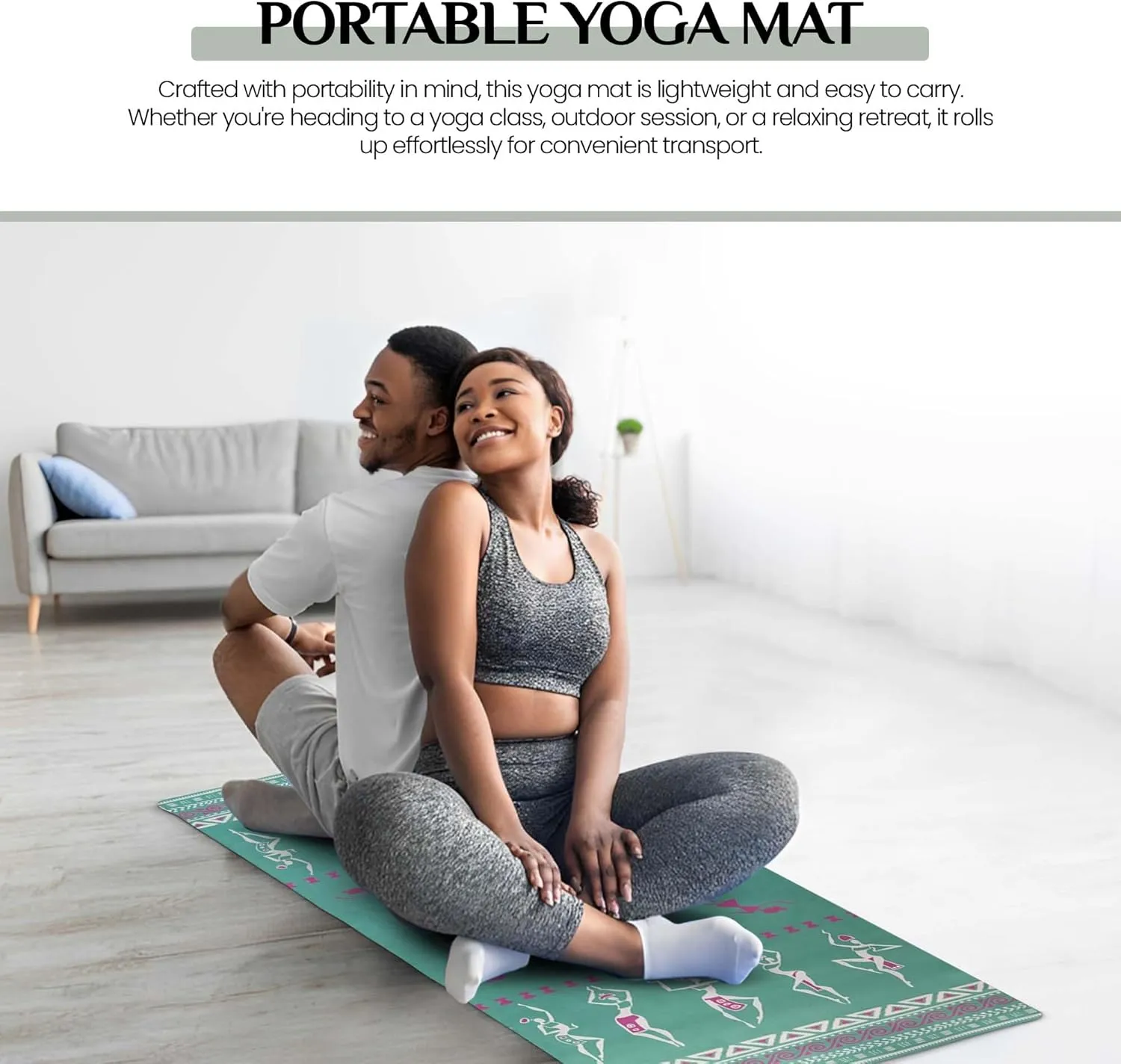 Dancing Ladies Suede Yoga Mat - 27" W x 72" L Meditation Mat with Premium Soft Suede Front - Non Slip Exercise Mat with Rubber Back, Lightweight, Foldable Exercise Travel Mats