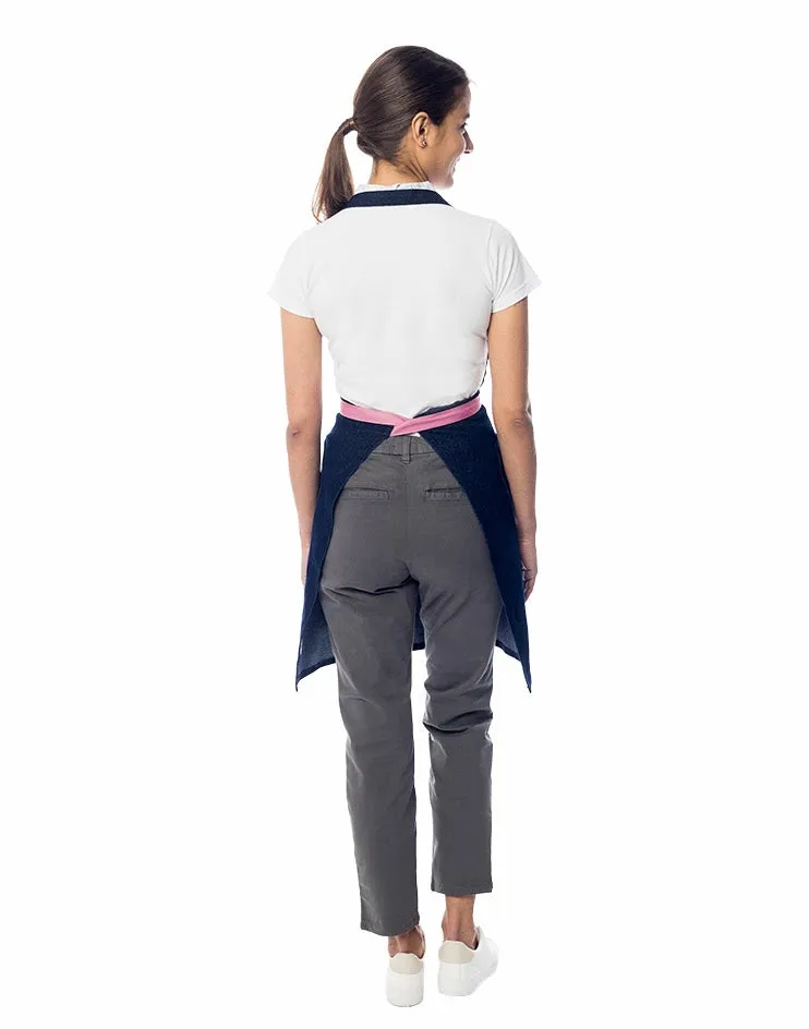 Dark Denim Bib Apron with Pink Strap