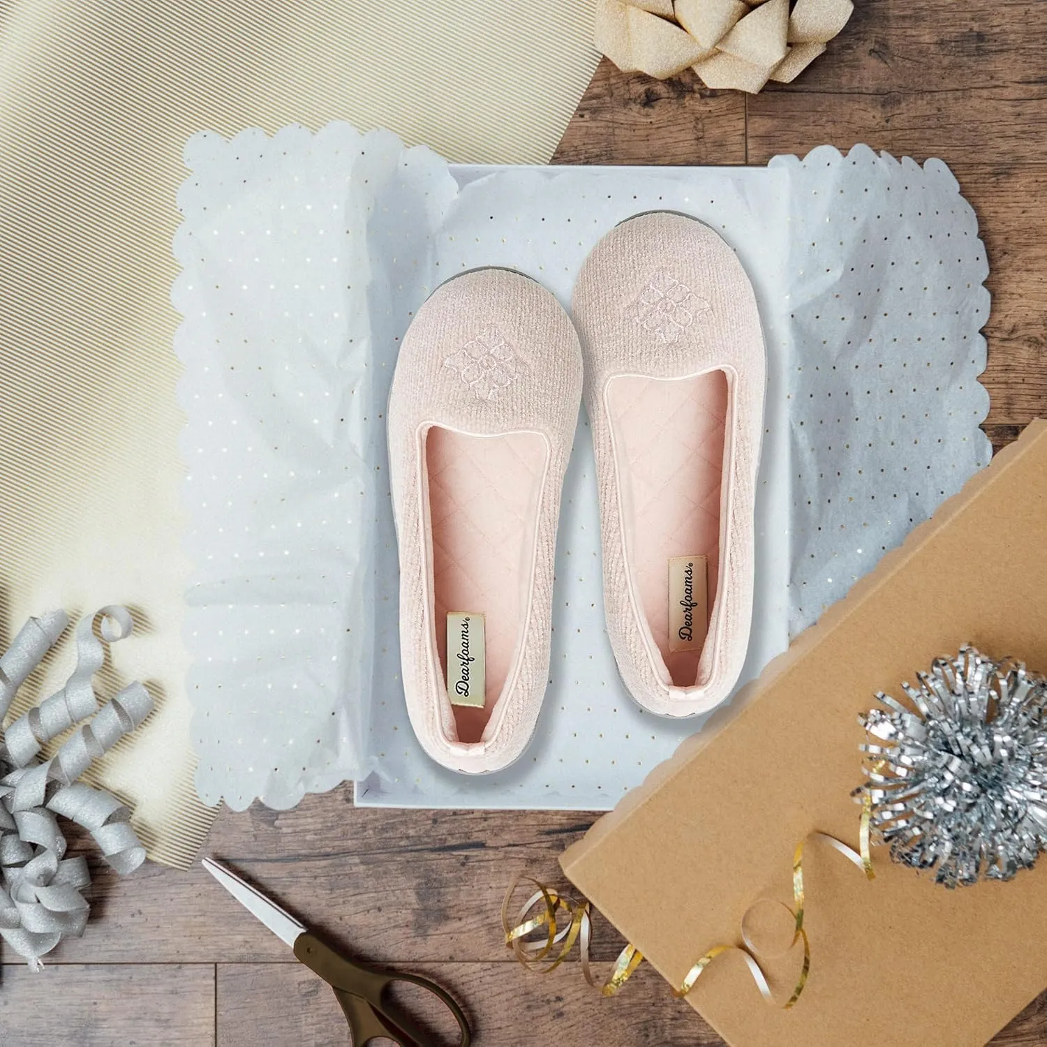 Dearfoams Women's Cozy Memory Foam Indoor Rebecca Closed Back House Ballet Slipper with Wide Widths