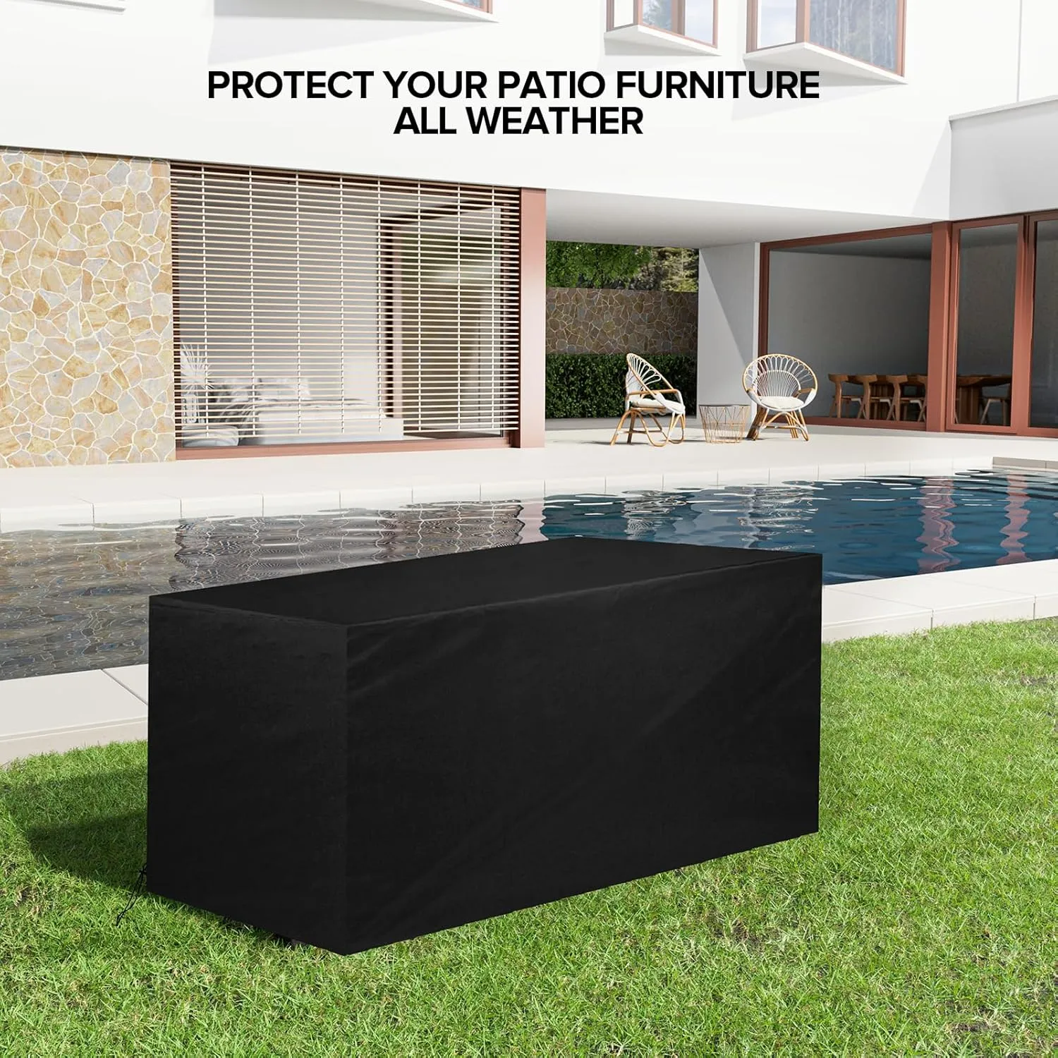 Deck Box Cover, Outdoor Storage Box Cover XXL 230 Gallon Deck Box Outside Patio Storage Bench - 600D Heavy Duty Waterproof,Black (66" L x 33" W x 33" H)