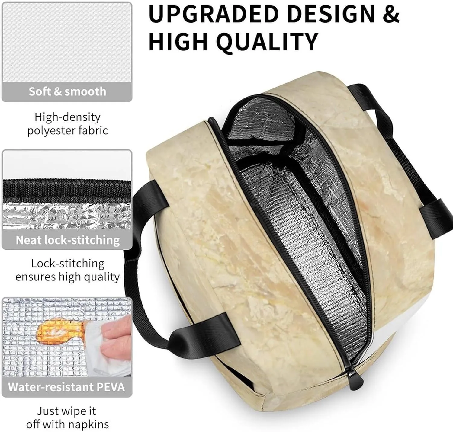 Decorator Beige Granite Stone Look Cute Lunch Bags for Men And Women, Large Capacity Lunch Tote Bags with Adjustable Shoulder Straps, Reusable Insulated Lunch Boxes