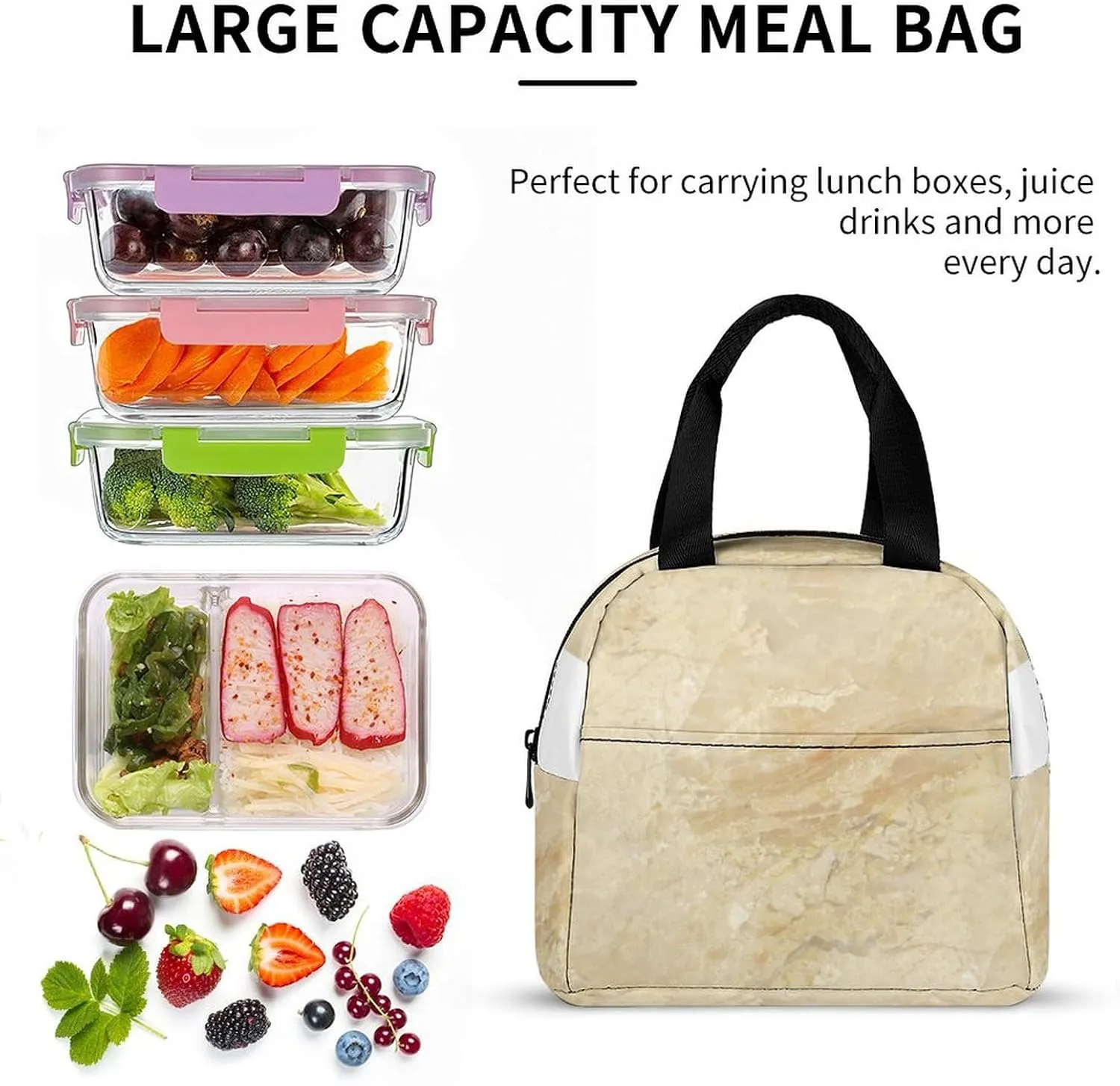 Decorator Beige Granite Stone Look Cute Lunch Bags for Men And Women, Large Capacity Lunch Tote Bags with Adjustable Shoulder Straps, Reusable Insulated Lunch Boxes