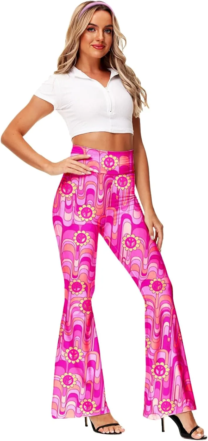 Deerose Women's High Waist Stretch Bell Bottom Slim-Fit Flare Leg Hippie Pants