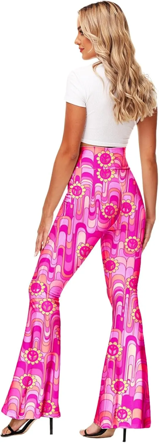 Deerose Women's High Waist Stretch Bell Bottom Slim-Fit Flare Leg Hippie Pants