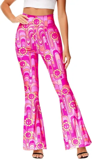 Deerose Women's High Waist Stretch Bell Bottom Slim-Fit Flare Leg Hippie Pants