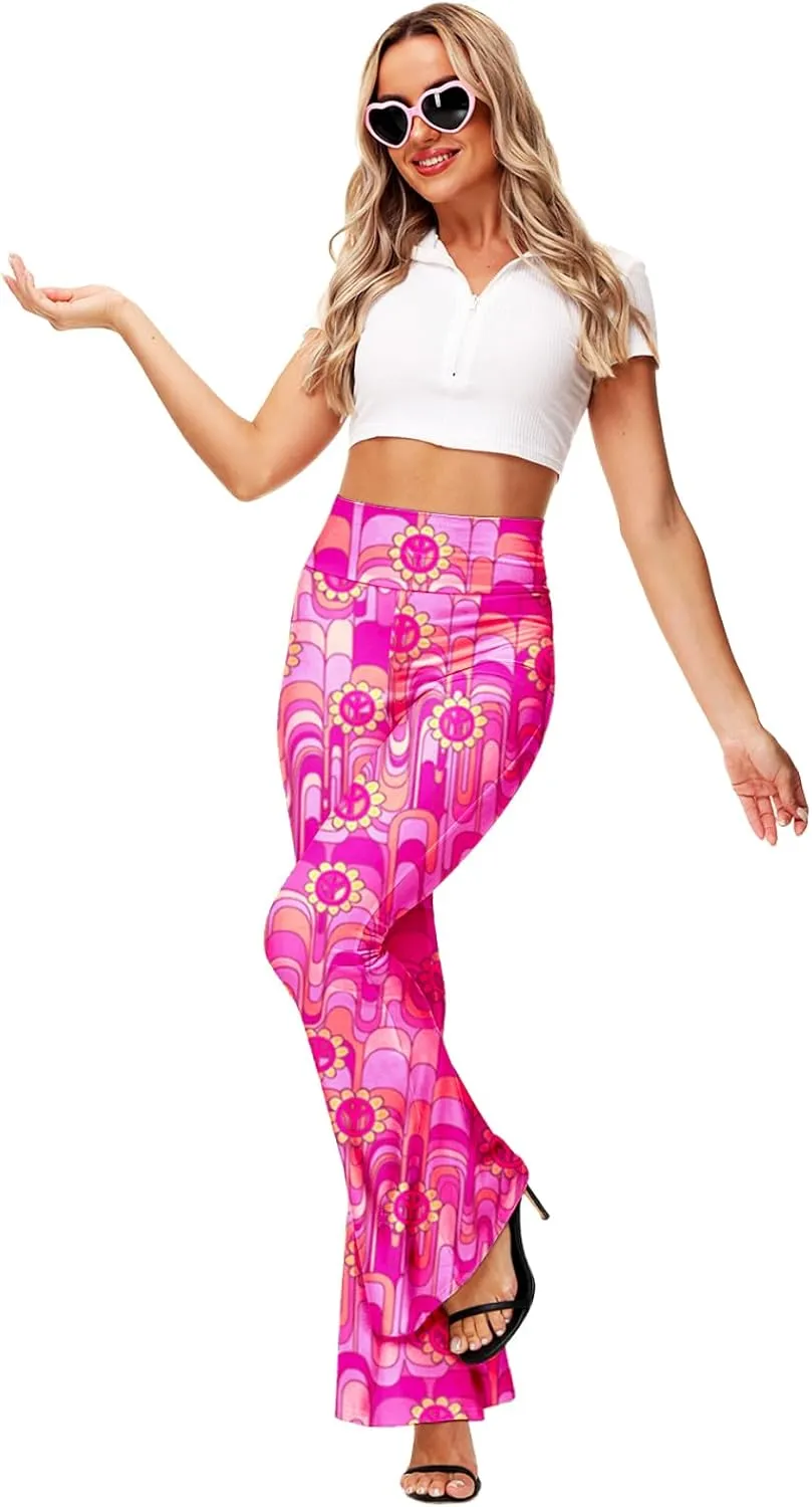 Deerose Women's High Waist Stretch Bell Bottom Slim-Fit Flare Leg Hippie Pants