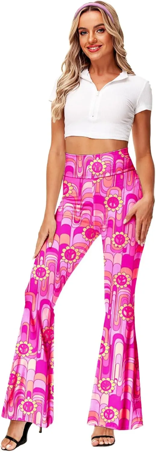Deerose Women's High Waist Stretch Bell Bottom Slim-Fit Flare Leg Hippie Pants