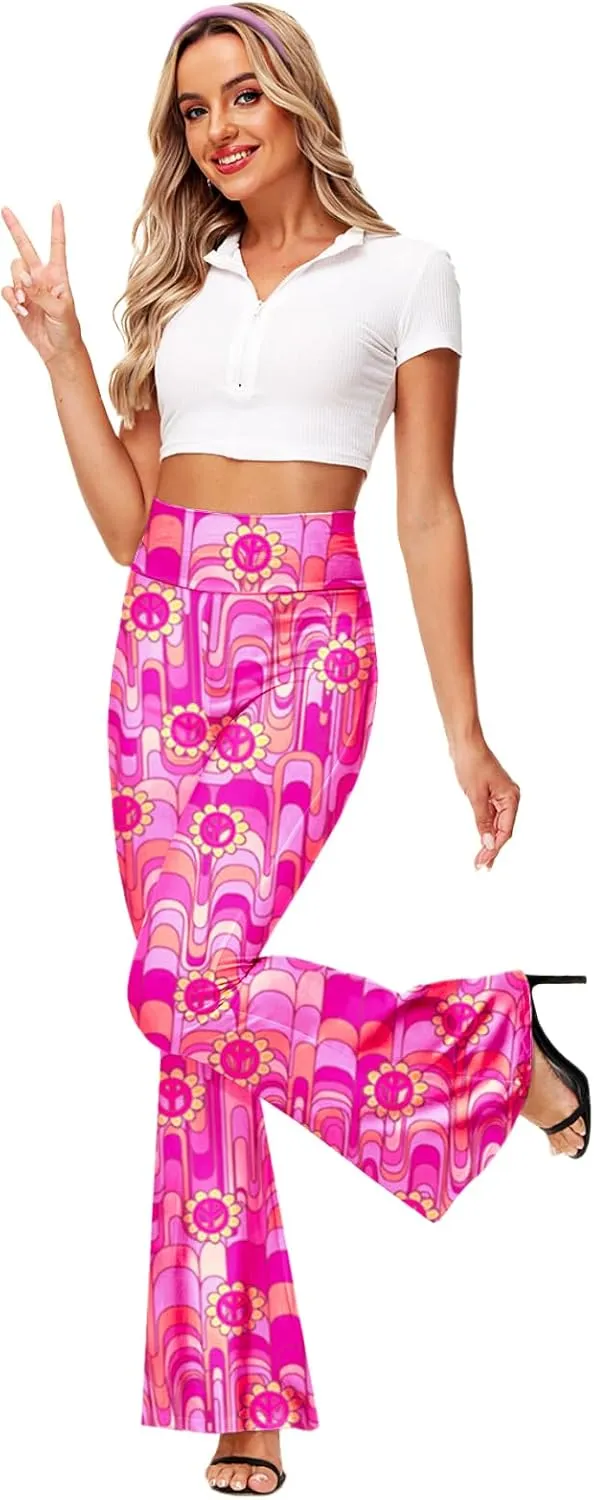 Deerose Women's High Waist Stretch Bell Bottom Slim-Fit Flare Leg Hippie Pants