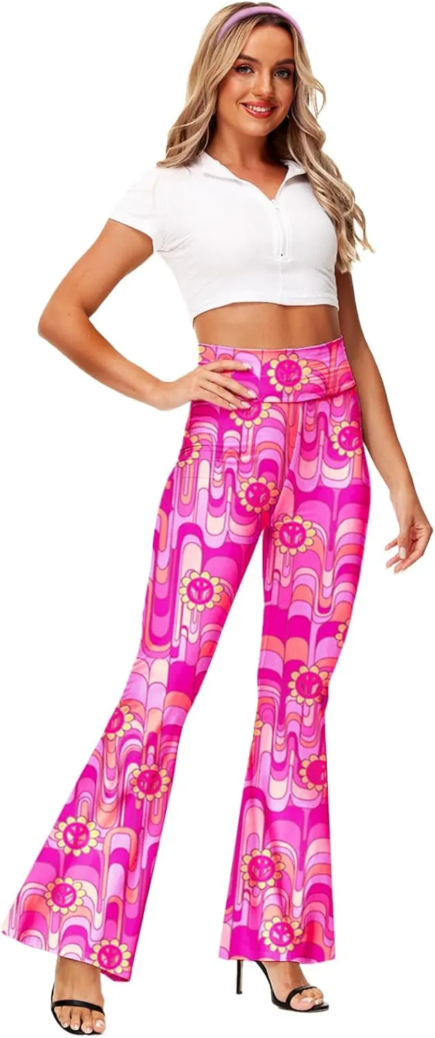 Deerose Women's High Waist Stretch Bell Bottom Slim-Fit Flare Leg Hippie Pants
