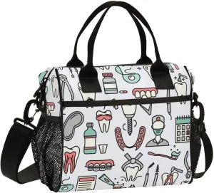Dentistry Dental Pattern Lunch Bag Reusable Lunch Box for Office Picnic Hiking Beach, Insulated Cooler Tote Food Container with Adjustable Shoulder Strap for Men Women Adults