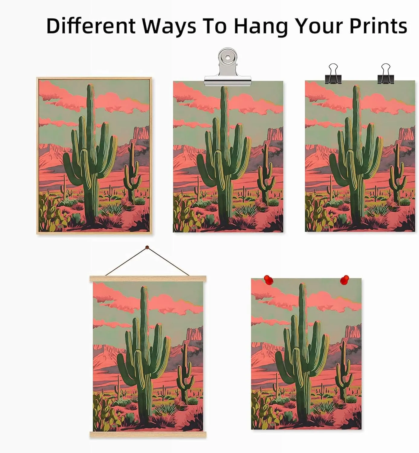 Desert Landscape Canvas Wall Art Sonoran Desert Painting Abstract Cactus Wall Art Southwestern Art Prints on Canvas Mountain Botanical Art Vintage Cactus Prints for Living Room 16x24inch No Frame