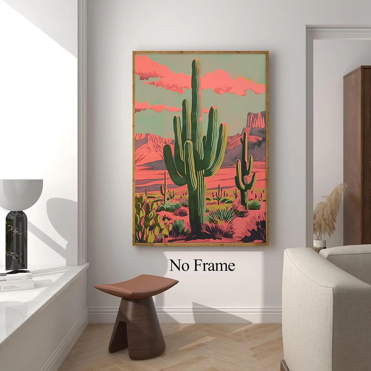 Desert Landscape Canvas Wall Art Sonoran Desert Painting Abstract Cactus Wall Art Southwestern Art Prints on Canvas Mountain Botanical Art Vintage Cactus Prints for Living Room 16x24inch No Frame