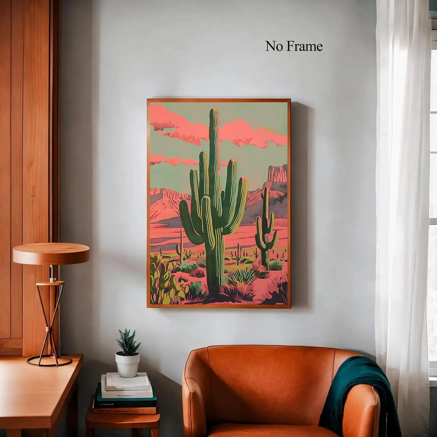 Desert Landscape Canvas Wall Art Sonoran Desert Painting Abstract Cactus Wall Art Southwestern Art Prints on Canvas Mountain Botanical Art Vintage Cactus Prints for Living Room 16x24inch No Frame