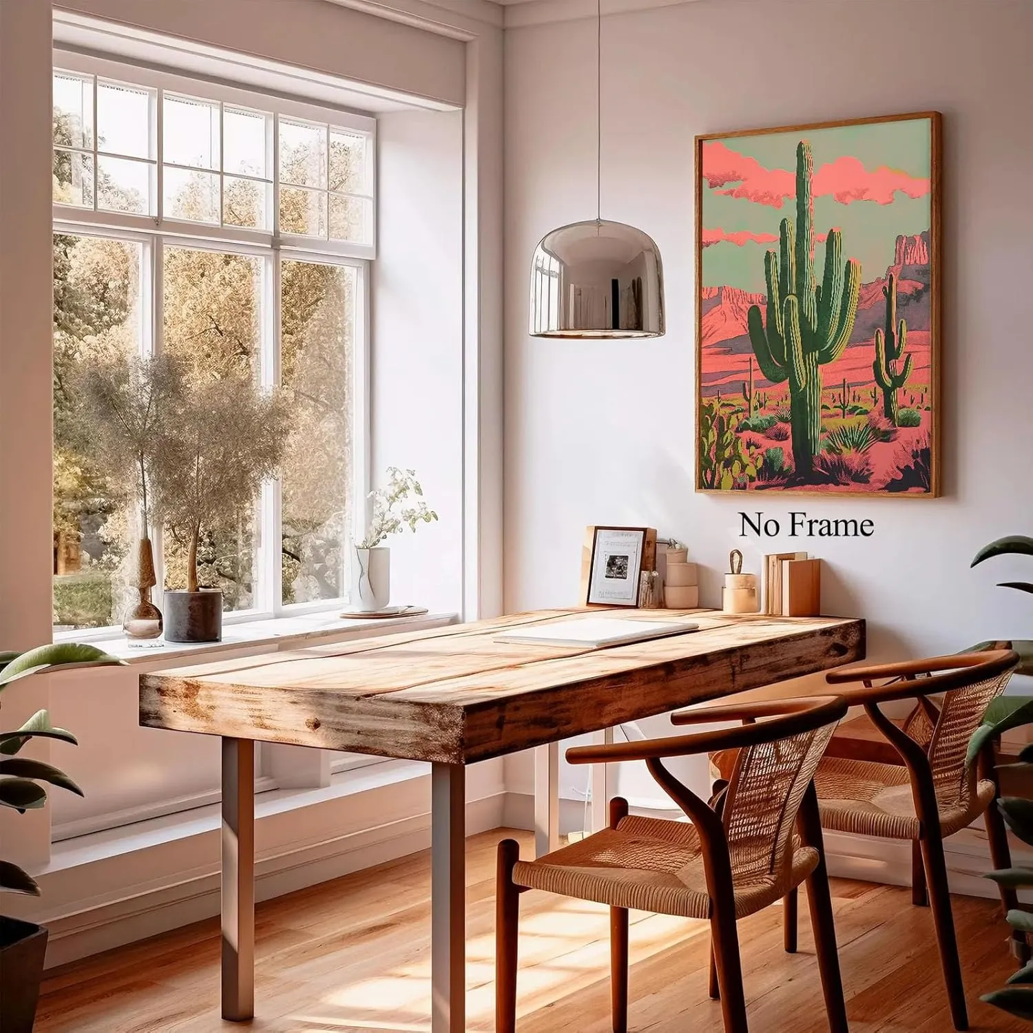 Desert Landscape Canvas Wall Art Sonoran Desert Painting Abstract Cactus Wall Art Southwestern Art Prints on Canvas Mountain Botanical Art Vintage Cactus Prints for Living Room 16x24inch No Frame