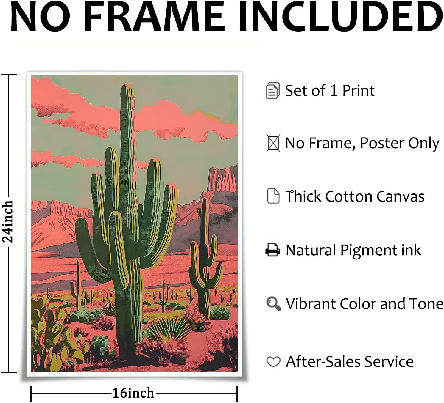 Desert Landscape Canvas Wall Art Sonoran Desert Painting Abstract Cactus Wall Art Southwestern Art Prints on Canvas Mountain Botanical Art Vintage Cactus Prints for Living Room 16x24inch No Frame