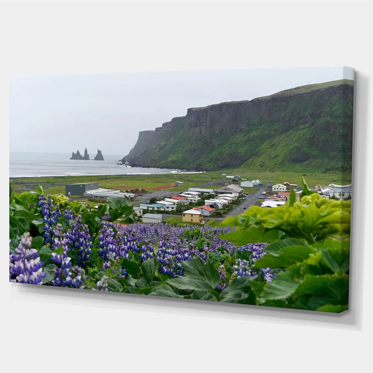 Designart PT9027-32-16 Icelandic Town Vik-Landscape Photography Canvas Print-32x16, 32x16, Green