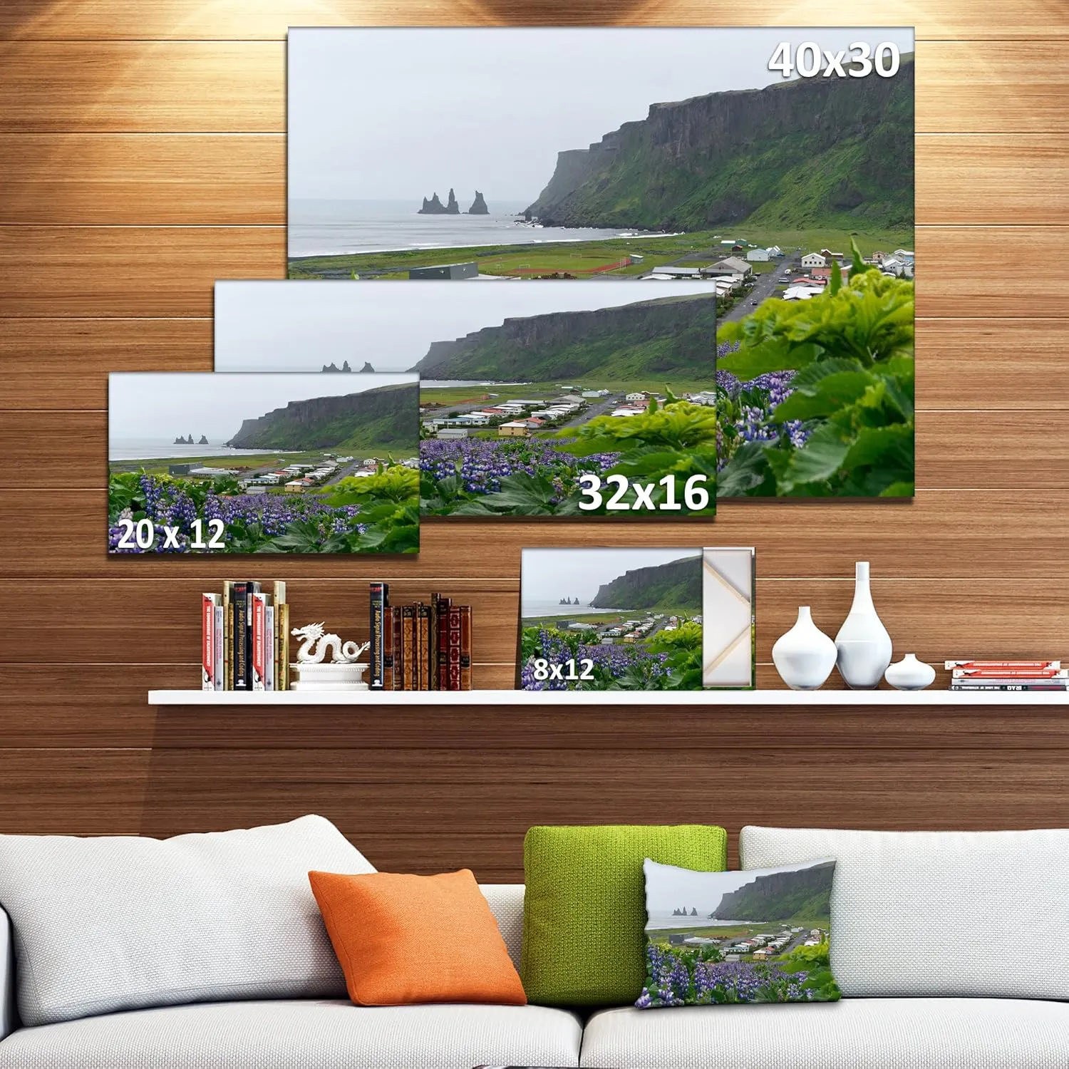 Designart PT9027-32-16 Icelandic Town Vik-Landscape Photography Canvas Print-32x16, 32x16, Green