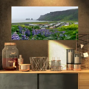Designart PT9027-32-16 Icelandic Town Vik-Landscape Photography Canvas Print-32x16, 32x16, Green