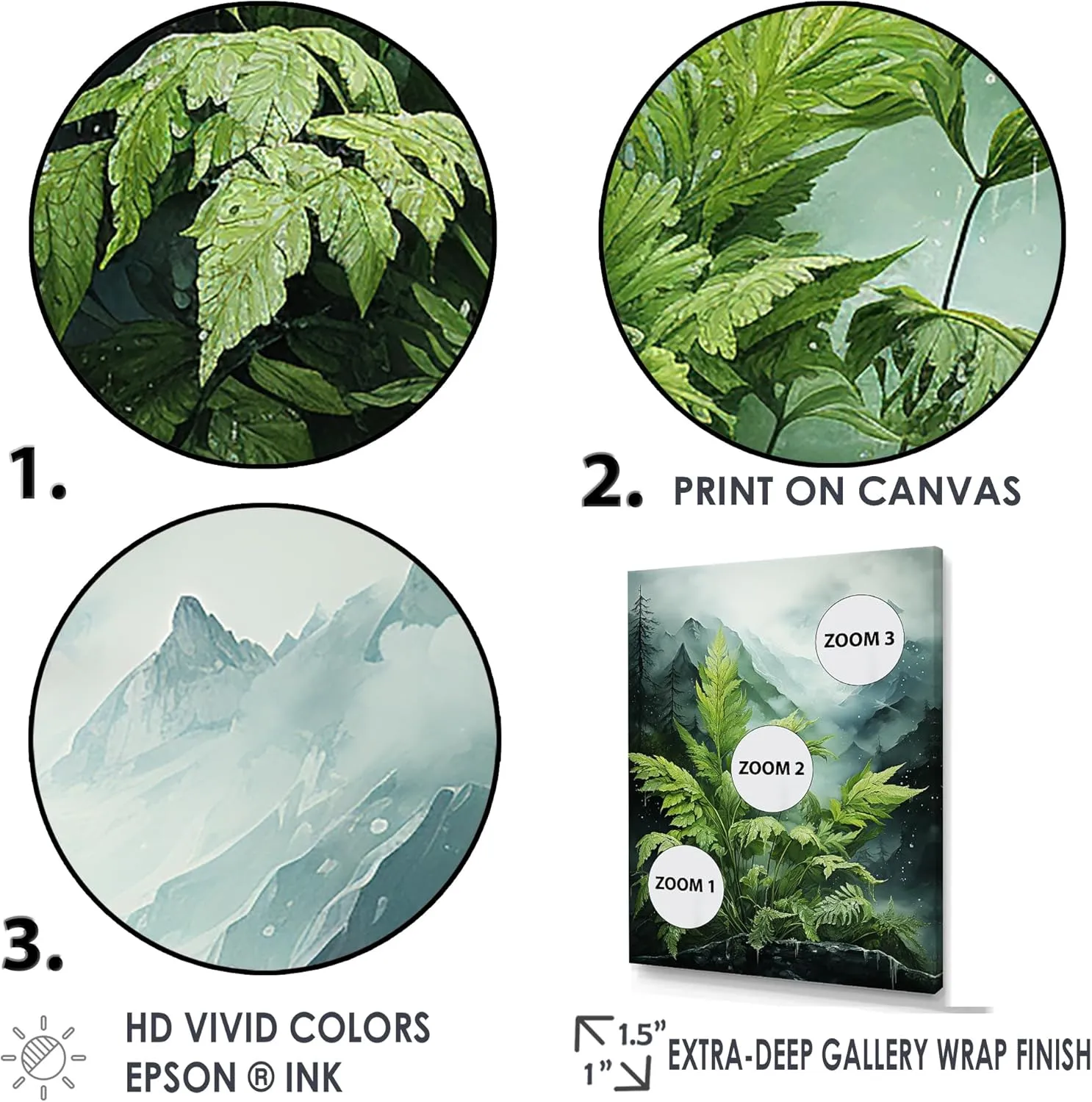 DesignQ Green Canvas wall art, Ferns Wall Art, Chinese Mountain'S Ferm Adventure, Ferns Wall art decor, 12x20 inches