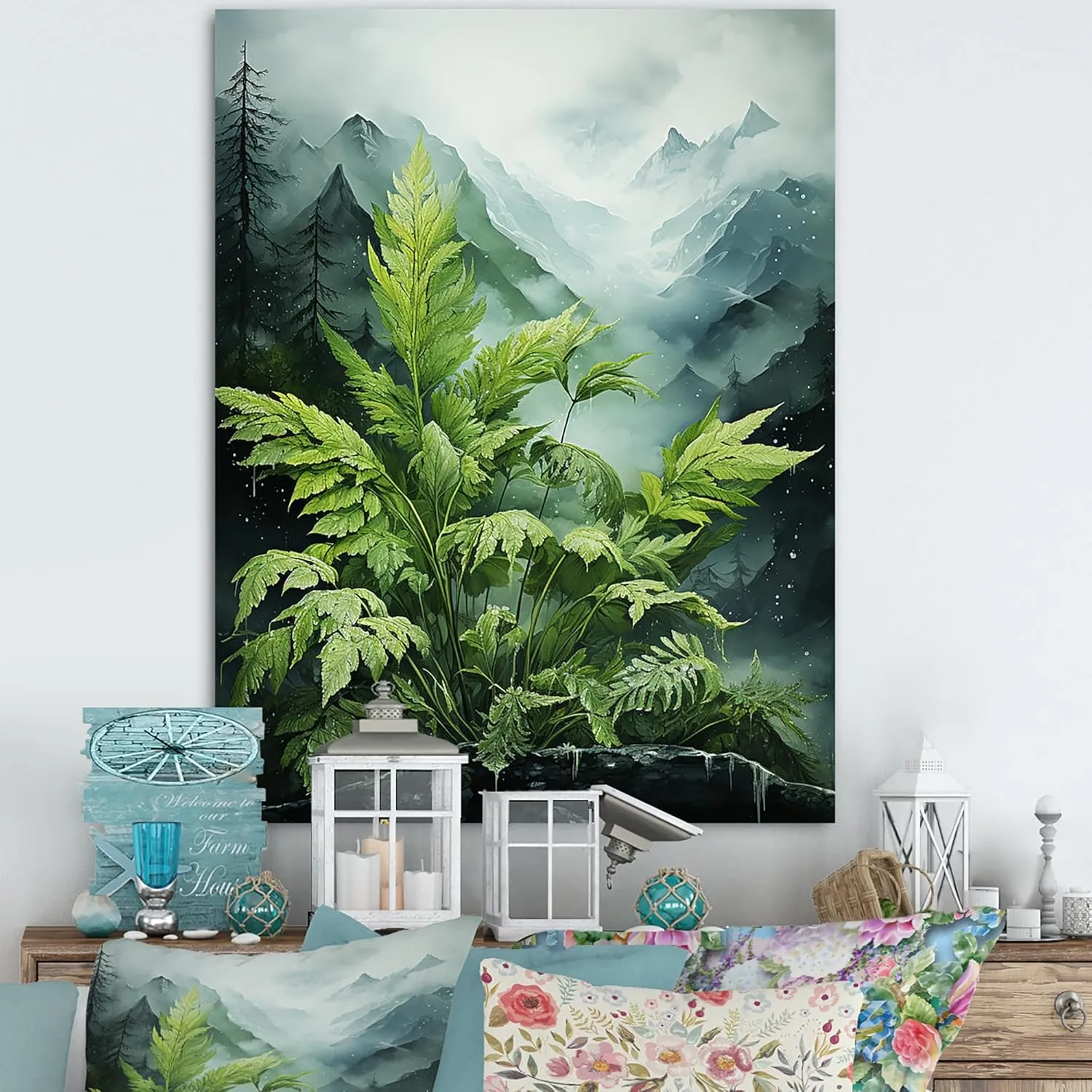 DesignQ Green Canvas wall art, Ferns Wall Art, Chinese Mountain'S Ferm Adventure, Ferns Wall art decor, 12x20 inches