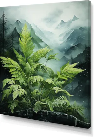 DesignQ Green Canvas wall art, Ferns Wall Art, Chinese Mountain'S Ferm Adventure, Ferns Wall art decor, 12x20 inches