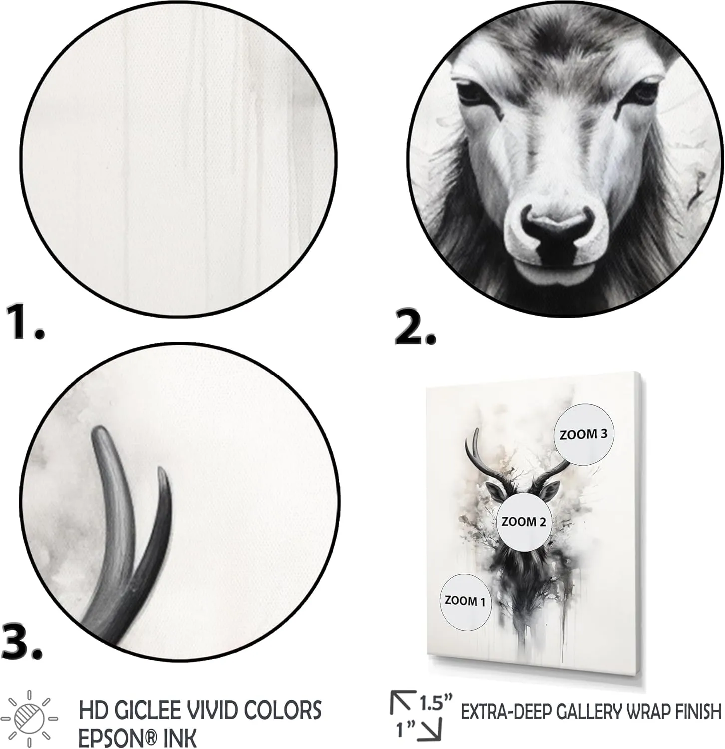 DesignQ Grey Global Canvas wall art, Asian Art Wall Art, Sumi Art with Asian Antelopes I, Asian art Black Framed Wall art decor, 16x32 inches